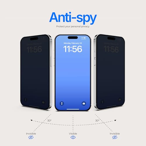 Image of Ocushield Privacy Screen Protector for iPhone 16 Pro Max - Anti-Spy Tempered Glass, Blue Light Filter, 95% Transparency, Bubble-Free Install, Scratch-Resistant, Case Friendly