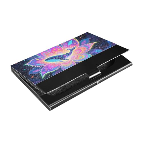 KLL Boho Mandala Flowers Whale Slim Portable Business Card Holder with Leather and Stainless Steel Small Card Holder for Business Meeting Use portatarjetas para Hombre