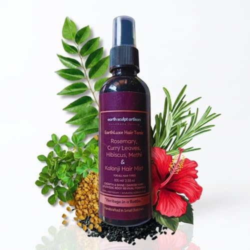 Image of Rosemary Hibiscus Hair Growth Spray for Hair Fall & Dandruff Control, Hair Regrowth with Curry Leaves, Methi & Kalonji | 100% Natural, Handmade, Non-Greasy & Fast Absorbing | 105ml