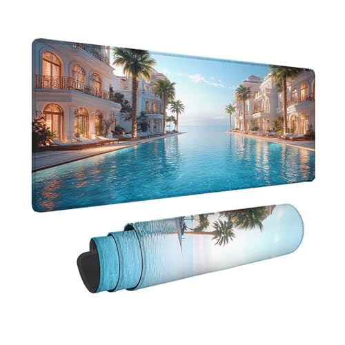 Tapis de souris XXL bleu paysage urbain, l'idée cadeau idéale pour setup PC gamer