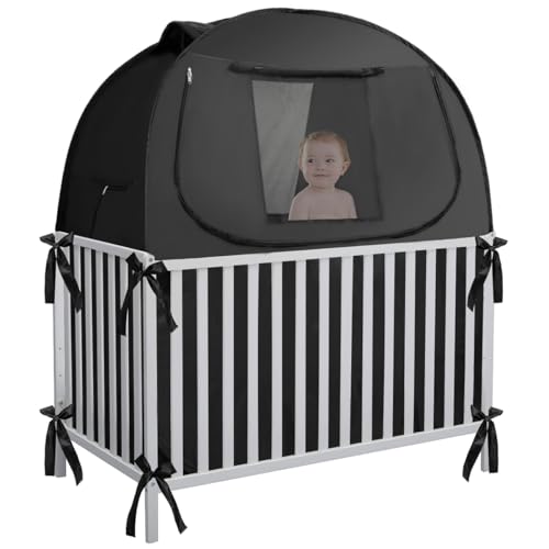 L RUNNZER Crib Blackout Cover, Breathable Blackout Crib Cover to Block 90% of Light, Portable Crib...