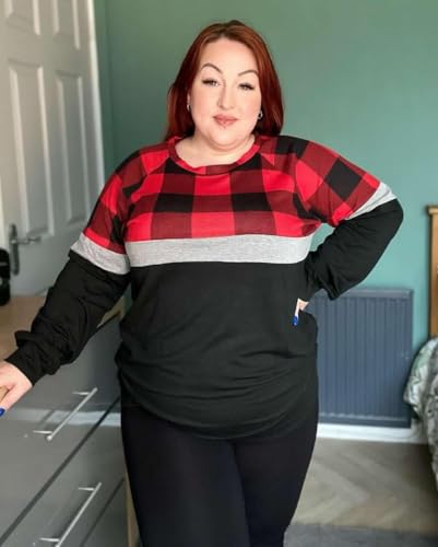 Image of TIYOMI Plus Size Tops for Women Raglan Long Sleeve V Neck T Shirts Casual Color Block Leopard /Floral Tops Winter Tee Shirt