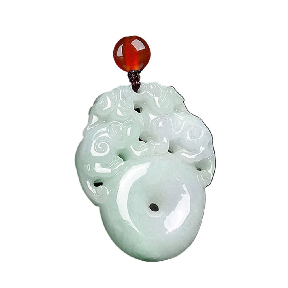 Hxscoo Double Pixiu Retro Natural Ice Jadeite Carved Buckle Lucky Pendant Amulet Necklace Certificate Vintage Woman Man's Gift Jewelry