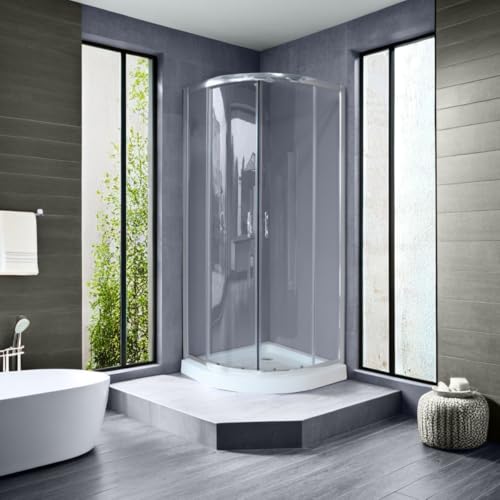 Siro | Cabina de ducha redonda corredera con 4 puertas (80 x 80 x 190 cm) | Serie Cometa, de aluminio/cristal, fácil de instalar, estilo moderno, fabricada en Italia, color plata/transparente – cromo