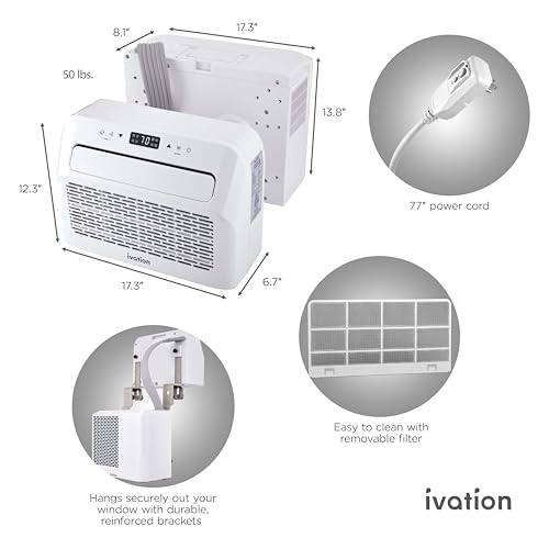 Image of Ivation 6,500 BTU Camper Air Conditioner | Portable Over-the-Window Sill AC, Fan & Dehumidifier for RV, Caravan & Motorhome | Digital Display, Temperature Control, Timer, Sleep Mode, Whisper Quiet