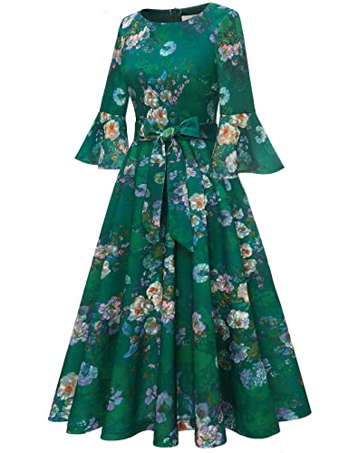 Image of HomRain Women's Church Dresses Modest Bell Sleeve Wedding Guest Cocktail Tea Party Vintage Evening Dress