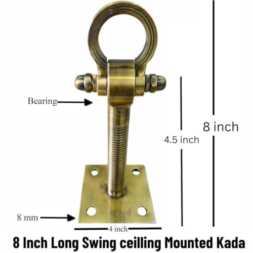 Image of Brass Hanging Hook Kada with Ring for Jhula Swing Ceiling Mount Bearing Kada Hammock Swing Chair Kada (8 inch kada Golden-1 Pcs)