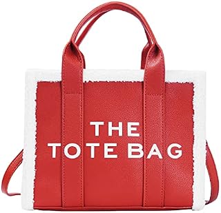 DKIIL NOIYB Tote Bag for Women, PU Lamb Wool Tote Bag Shoulder Crossbody Bags Totes Bag With Zipper Tote Bags for Women School Office Daily Messenger Bag 28cm