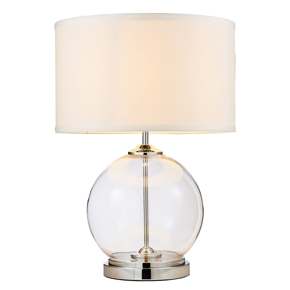 Litecraft Polished Chrome, White Rhonda Table Lamp Large Globe Glass Base With Drum Shade - Chrome