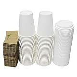 Yes!Fresh Disposable White 12 oz Paper Hot Coffee Cups with Lids for Office Parties Home Travel Corrugated Sleeve Hot Drink Cups(White 12 oz 50 count)