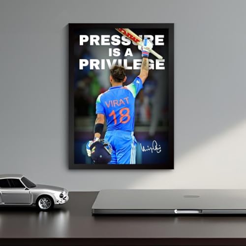 Image of Virat Kohli Pressure is a Privilege Poster | Framed Virat Kohli 18 Wall Art (A4 Sized, 31 x 23 cm) | Pressure is a Privilege Edition | Cricket Legend | Sports Decor for Cricket Fans | Motivational Wall Poster (F 182)