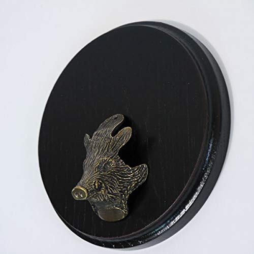 GTK - Geweihe & Trophäen KRUMHOLZ Keilerschild Keilerbrett Gewaffbrett Trophäenschild rund dunkel AF 13 cm mit kleinen Keiler Kopf Verzierung