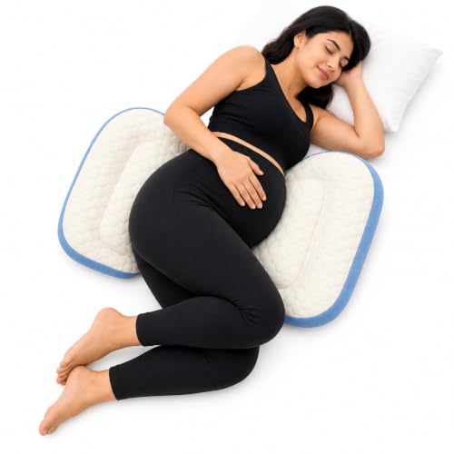 Image of GADDA CO Maternity Pillow for Pregnant Women | Adjustable Dual Pregnancy Wedge Pillow for Belly & Back Support | Butterfly Design Pillow with Hypoallergenic Pure Cotton Cover | Travel Friendly | Blue