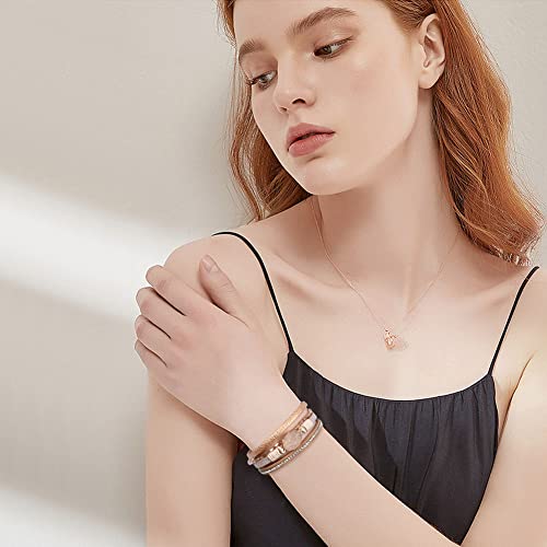 Aucuu Inspirational Leather Bracelets For Women, Boho Cuff Crystal Wrap Bracelets For Teen Girls, Valentine's Day Mother's Day Birthday Jewelry Gifts For Women （Light Brown） #TOP5