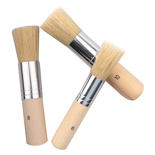 Novelfun Wooden Stencil Brush Set of 3 Natural Bristle Brushes Perfect for Acrylic Painting, Oil Painting, Watercolor Painting, Stencil Project, Card Making and DIY Art Crafts