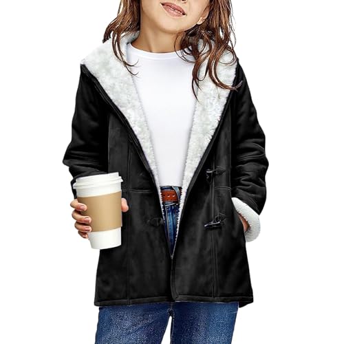 Girls Suede Fleece Jackets Long Sleeve Cute Hooded Winter Coats Keep Warm Fall Zip Up Hoodies 2025 Solid Duffle Coat