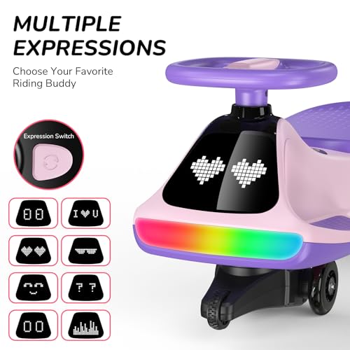 Image of Umatoll 12V Electric Wiggle Car for Kids, Birthday Gifts Toy for Age 3+ | LED Expression Display, 2 in 1 Electric & Manual Riding Modes, RGB Lights, Bluetooth, 2 Speeds, Rechargeable Battery