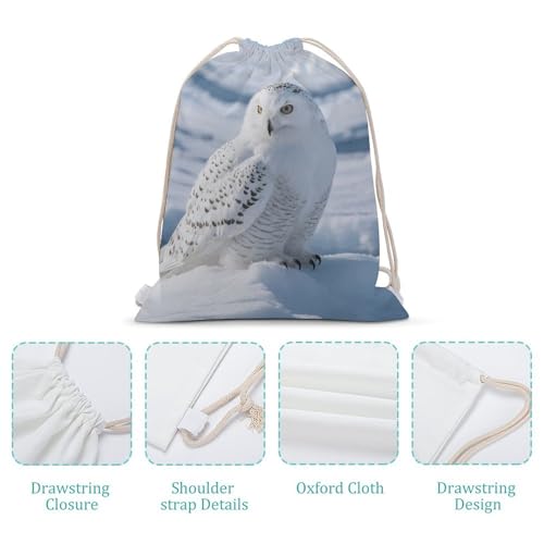 Snowy Owl on The Ice Drawstring Backpack - Canvas Sports Gym Sackpack, Lightweight String Bag for Beach & Travel4