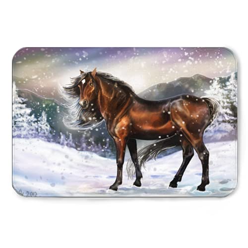 Flannel Rug 50X80Cmhandsome Horse Winter Theme Farm Animal Snowy Mountain Snowflakes Winter Scenery Soft Flannel Microfiber Bathroom Carpet Non-Slip Floor Mat Bathtub Accessories Ljn #TOP22