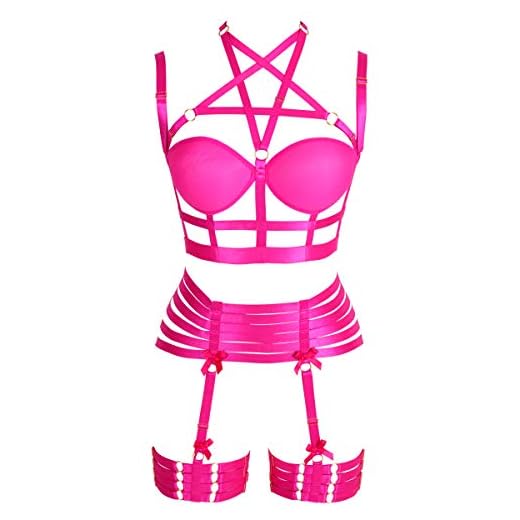 BANSSGOTH - Liga para mujer, correa de cuerpo entero, sujetador, lencería y jaula, juego de correas para el pecho, estilo punk gótico, elástico, tejido festival Rave Color rojo. Talla única
