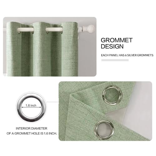 Image of MIULEE Linen Blackout Curtains and Drapes 100% Room Darken Thermal Insulated Grommet Window Panels with Coating 2 PCs W 42 x L 84 inches Sage Green