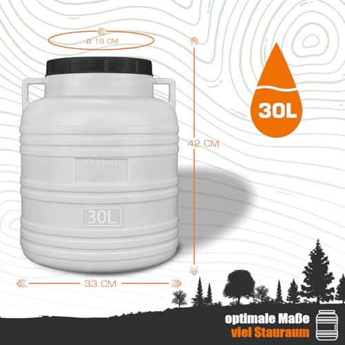 FIXKRAFT Weithalsfass Lebensmittelecht 30L Futtertonne Hund Gärbehälter Futter Tonne mit Deckel Maischefass Schraubdeckel 30 Liter Camping Kanister Gärfass (Weiß)