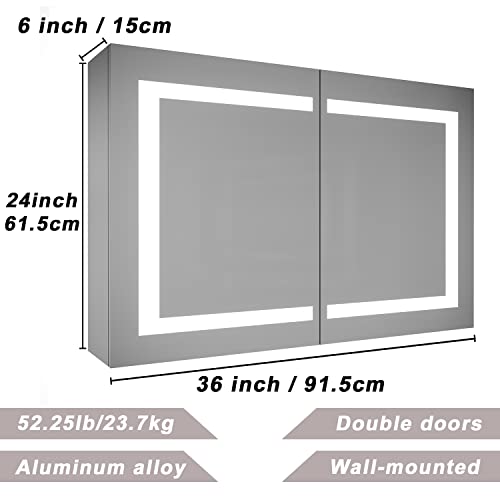 Mirplus 36 X 24 Inch Medicine Cabinet With Mirror-Lights Surface Mount Bathroom Mirror Cabinet Wall Mounted Lighted Bathroom Medicine Cabinets Inductive Switch Adjustable Shelves (Double Doors)… #TOP1