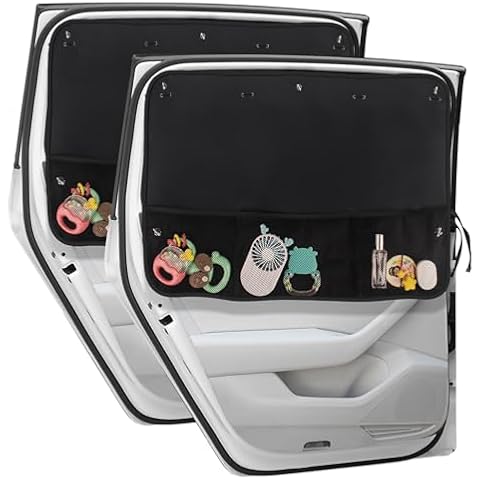 Car Sun Shade Side Window, 2 Pcs Blackout Car Window Shade for Baby Privacy with Storage Net Pockets Car Curtains 7 Suction Cups for Heat/UV Protection Sun Block Covers Cover
