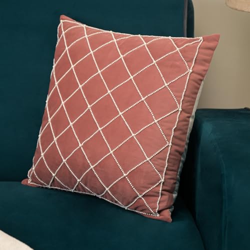Image of Hand Embroidered Beaded Pearls Velvet Cushion Cover | 16 X 16 Inch Decorative Pillow Cover for Sofa and Living Room | Throw Pillow Cover for Bedroom (Set of 1, 16 * 16)