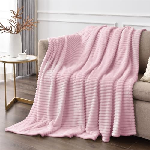 Image of BEDELITE Fleece Throw Blanket for Couch - 3D Ribbed Jacquard Soft and Warm Decorative Fuzzy Blanket - Cozy, Fluffy, Plush Lightweight Cherry Blossom Throw Blankets for Bed, Sofa, 50x60 inches
