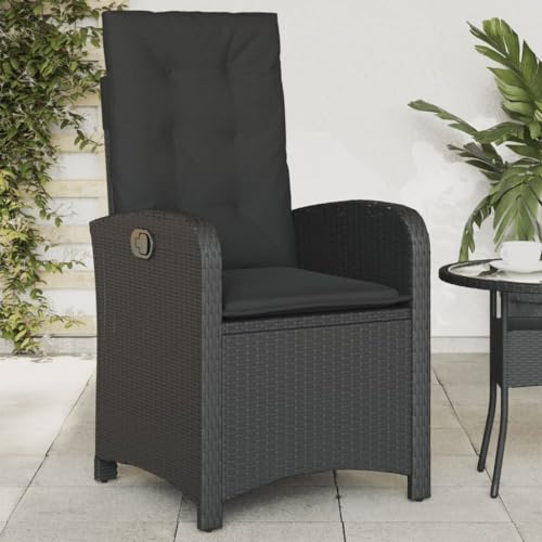 Myheimly Gartensessel Verstellbar mit Kissen Schwarz Poly Rattan