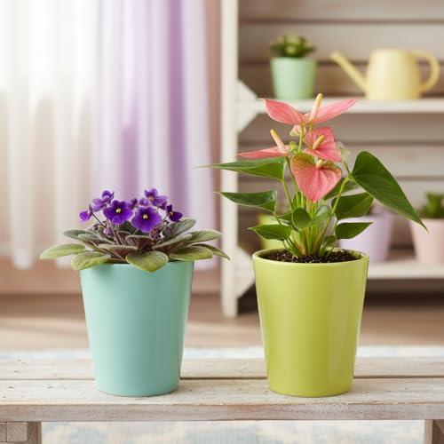 Image of Xtore Refreshing Matte Ceramic Planter Set for Indoor Plants | Minimalist Decorative Flower Pots for Desk, Shelf & Home Styling (Pack of 2, Planter only)