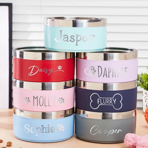 Personalisierter Futternapf für Hunde und Katzen, mit Namen, Edelstahl, farbiger Futternapf, individuelles Haustierzubehör, Geschenk