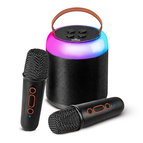 Image of Wembley Bluetooth Karaoke Speaker Set | Speaker with Two Wireless Microphones | HD Sound with 6 Sound Modes | 5W Output Speaker | Birthday Gift for Kids and Adults (Cylindrical, Black)