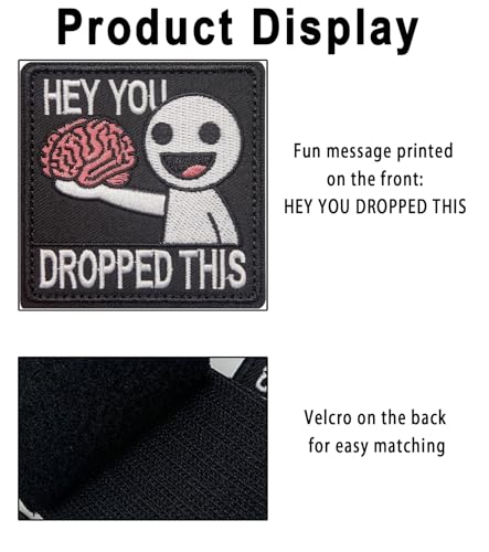 TAKONE HEY YOU DROPPED THIS Klett Patch Lustig – Bestickter Aufnäher mit Gehirn Motiv – Taktische Rucksack Patches Klett für Kleidung, Caps, Westen, Taschen