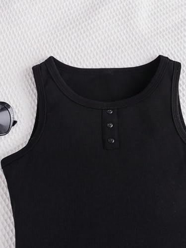 Milumia Girl's 2 Pcs Tank Tops Button Front Crewneck Sleeveless Basic Casual Tops4
