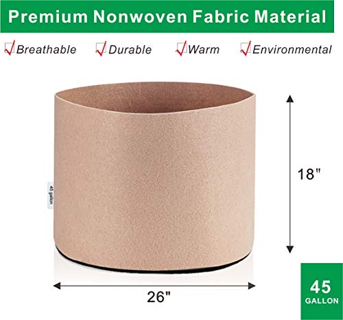 Topogrow 6-Pack 45 Gallon Grow Bags Tan Fabric Round Aeration Pots Container For Nursery Garden And Planting Grow (45 Gallon, Tan(6-Pack)) #TOP1