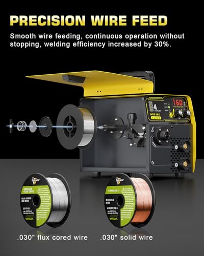 160A MIG Welder, 110V Gas MIG Welder Machine, 4-in-1 Gasless Flux Core/Gas MIG/Lift TIG/Stick Welder with Synergic Control, IGBT, Multi Process Flux Core Welder for Home DIY Professional Use