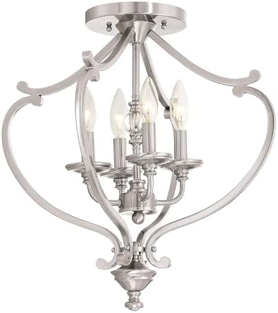 Minka Lavery 3332-84 Savannah Row Convertible Semi-Flush to Pendant, 4-Light, 240 Total Watts, 18-in H x 20.75-in W, Brushed Nickel
