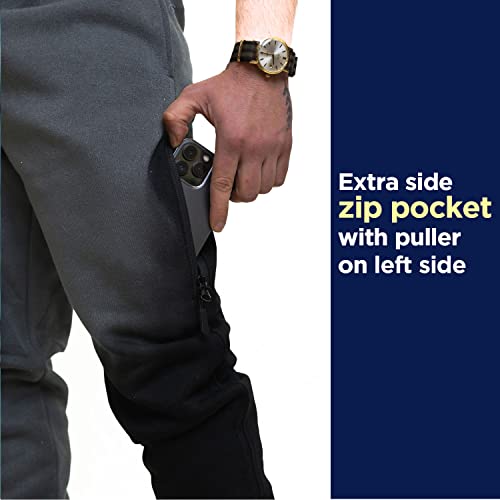 Q-Active Men's Fleece Tapered Jogger - Comfortable And Stylish Sweatpants For Everyday Wear With 3 Pocket(1 Side Zipper) Black #TOP2