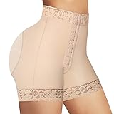 Lover-Beauty womens Butt Lifter Faja Hip Enhancer Tummy Control Lifting Shapewear Shorts Panty, Beige-4 Row of Hooks-open Crotch, Large