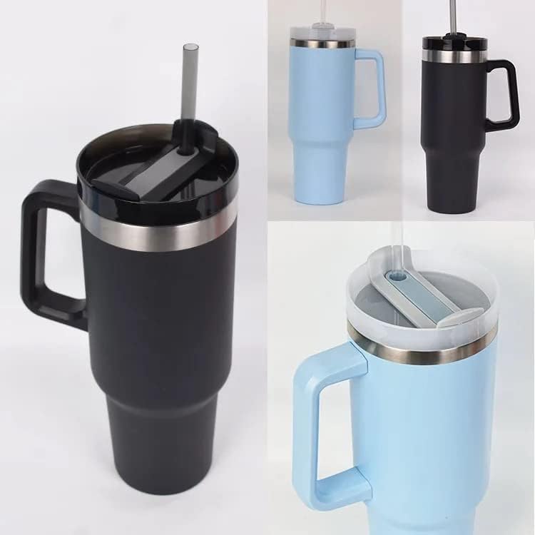 Miniatura 2 de Vaso aislante Adventure Quencher de 40 onzas con asa y pajita, taza de viaje reutilizable al vacío (negro)