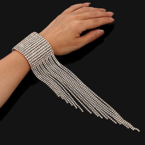 Chargances Silver Sparkling Rhinestone Bangle Bracelet Crystal Tassle Fringe Bracelet Glitter Tennis Cuff Accessories For Women And Girls Party Wedding Prom #TOP2