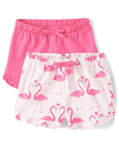 The Children's Place,Baby-Girls,and Newborn Cotton Pull on Everyday Shorts,Flamingo Pink 2-Pack,6 Months,9 Months