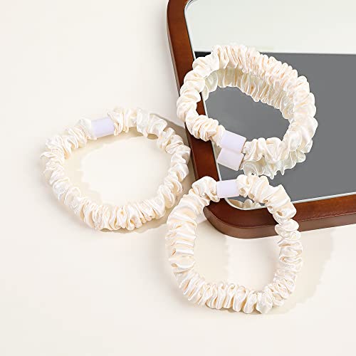 Image of Ivyu Hair Ties Satin Scrunchies - Small Mini Scrunchy for Women Thick Thin Hair Accessories Cute Soft No Slip Hair Elastics Ponytail Holder for Curly Hair No Damage Hairties Gift for Girls Champagne