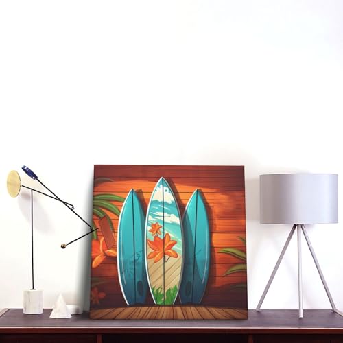 Toile planche de surf sur bois cadre mural 40x40 cm prêt à poser