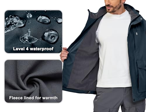 Little Donkey Andy Men's Lightweight Jacket Fleece Lined Detachable Hooded Waterproof Jackets Winter Hiking Windbreaker3