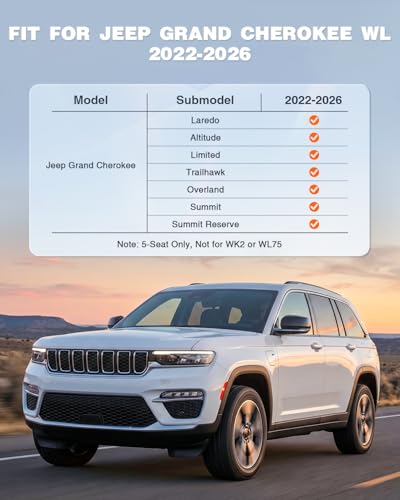Image of Custom Floor Mats for 2022-2024 2025 2026 Jeep Grand Cherokee WL (Include 4xe, Not for WK2 or WL75) 5-Seat Only, Anti-Slip Durable All Weather TPE Car Liners with Trunk Cargo Liner