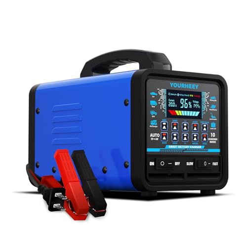 2026 Upgraded 12V/24V 0-20A Heavy Duty Battery Charger/Maintainer with Auto Shutoff, Repair & Winter Mode, 10 Modes & Color Screen for Car, Truck, Motorcycle, RV, Boat, Lawn Mower, Deep Cycle Chargers