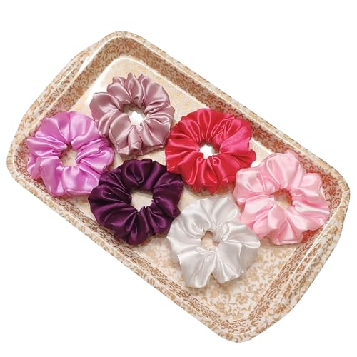 Image of Silk Satin Scrunchies (Pack of 6) - No Tug, No Damage Hair Ties for Women & Girls - Elegant & Comfortable (BTS)